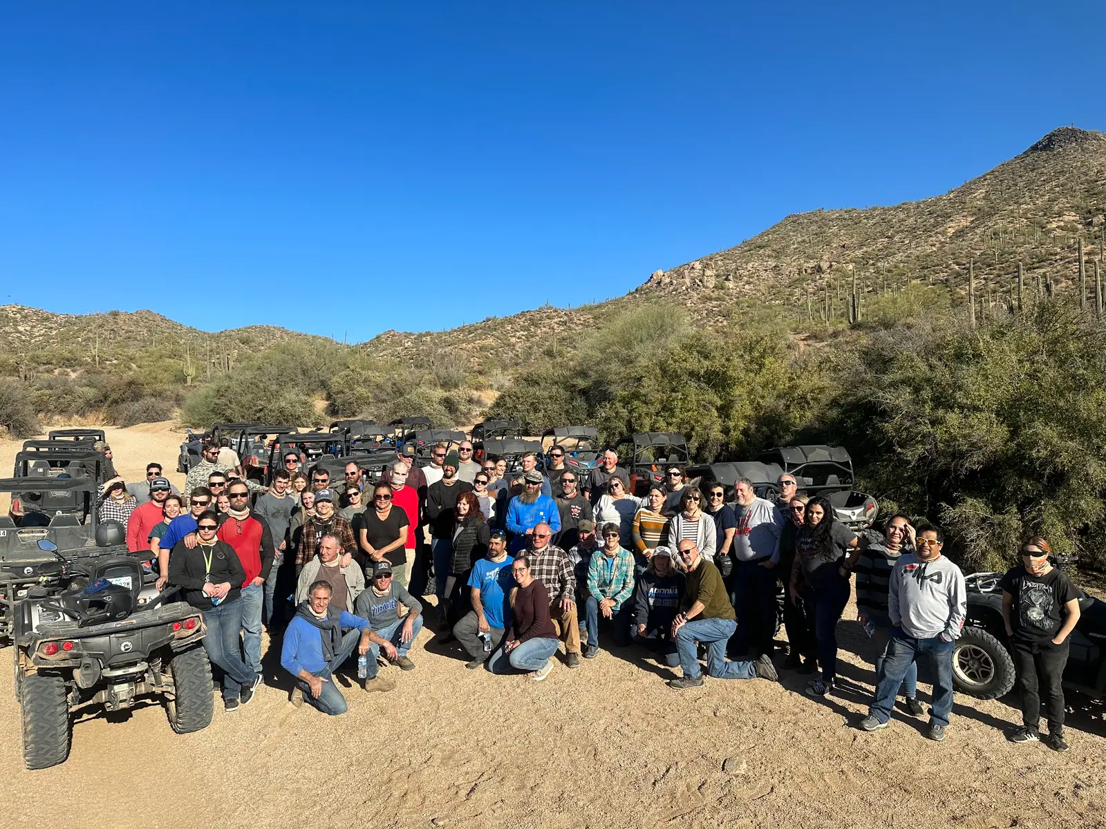 Large group with a full fleet of buggies on a concierge-planned Scottsdale desert tour