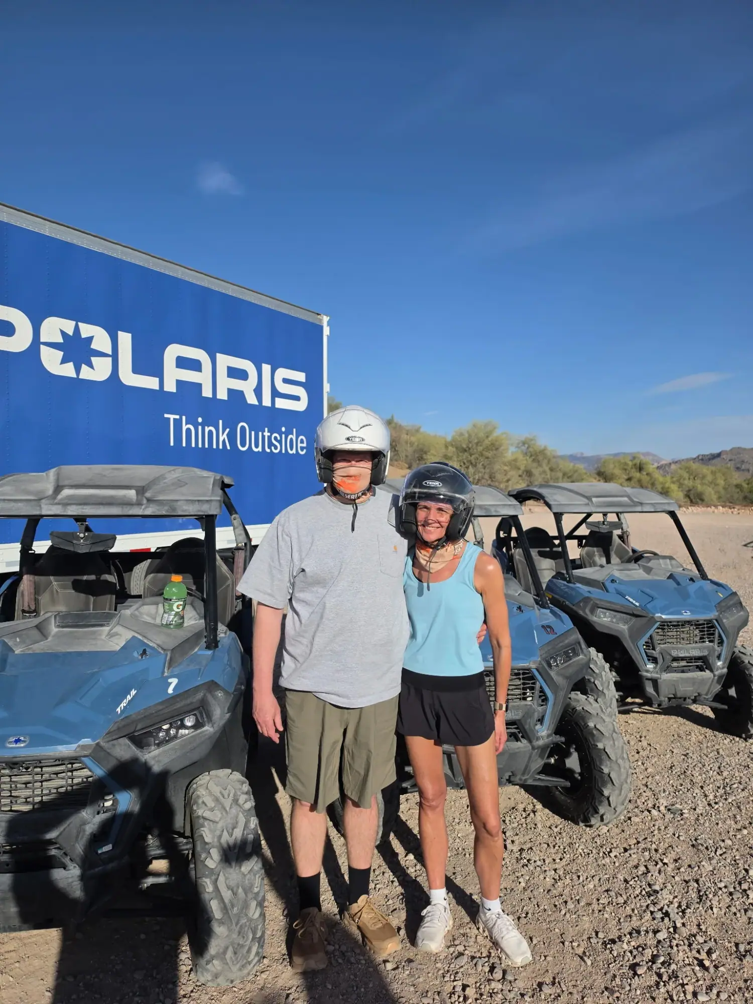 Couple on a private Polaris sand-buggy tour near Scottsdale