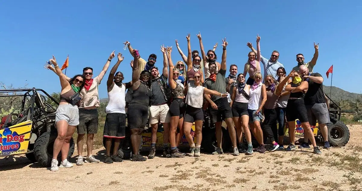 A corporate group on a desert adventure