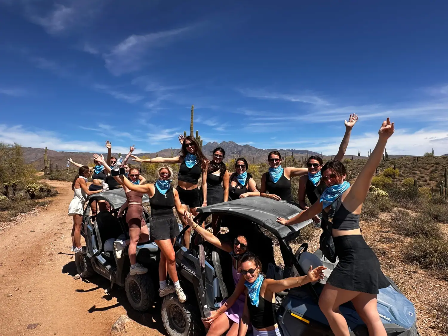 ATV sand buggies navigating scenic desert trails