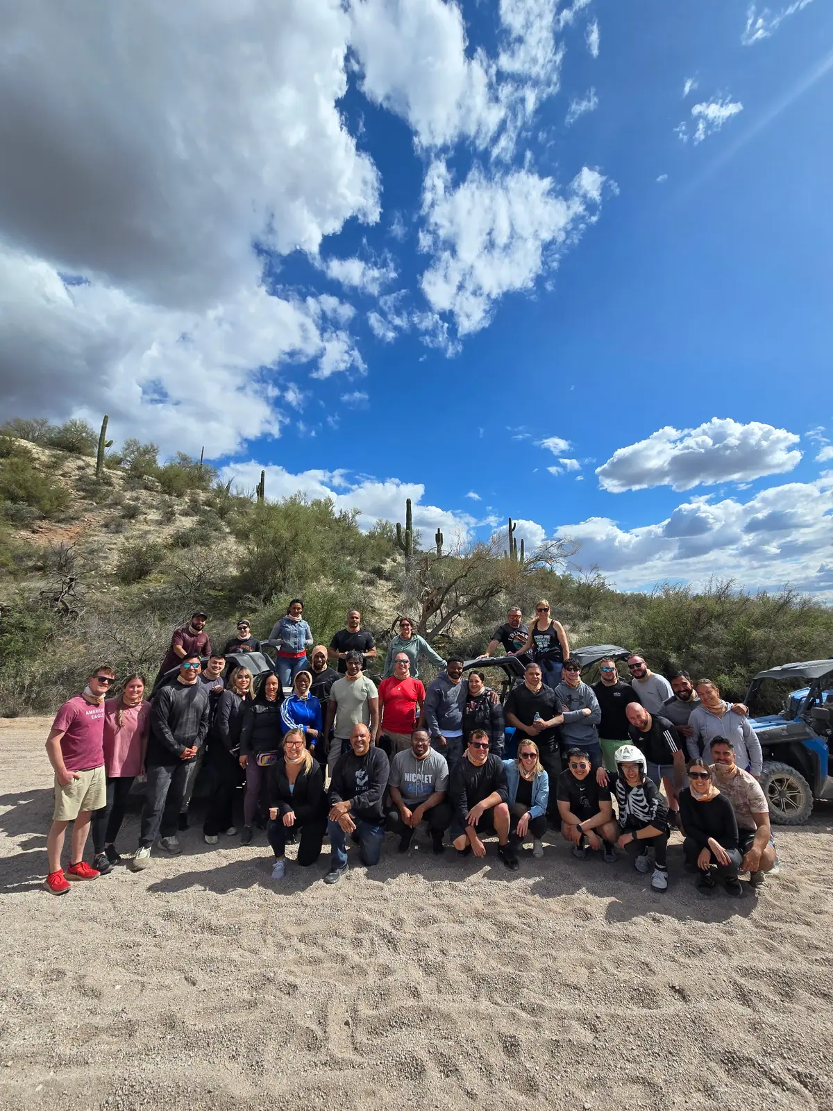 A large group on a guided Desert Dog desert tour near Scottsdale