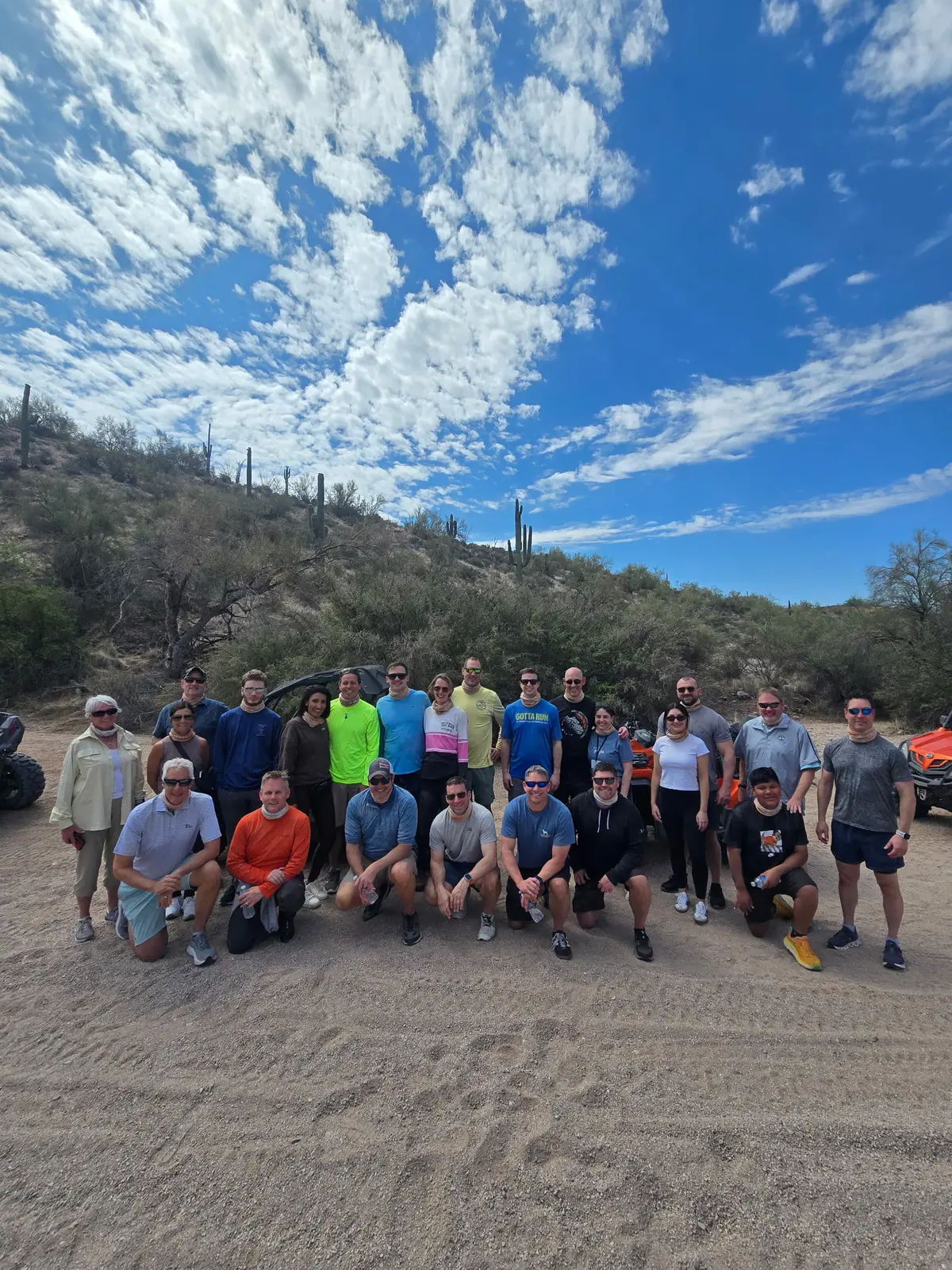 A large group in a Sonoran Desert sand wash near Scottsdale