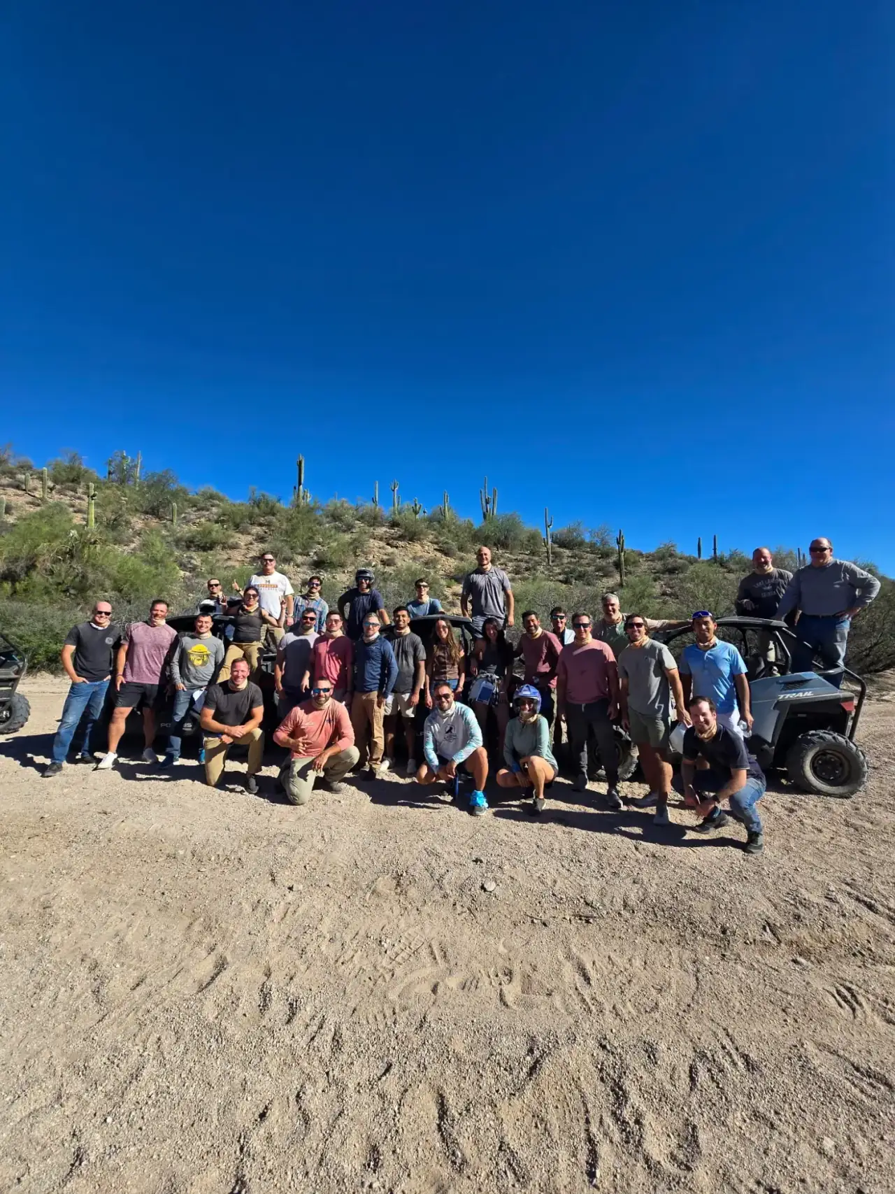 A large group on a Sonoran Desert off-road team outing